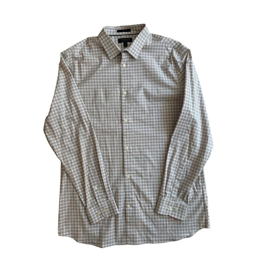Banana Republic Slim Fit Wrinkle Resistant Dress Shirt XL Tall Beige Plaid - Picture 5 of 16